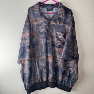 VTG 90s Fulton Street Shirt Works Abstract Banded Bottom Polo Shirt Mens XL Art